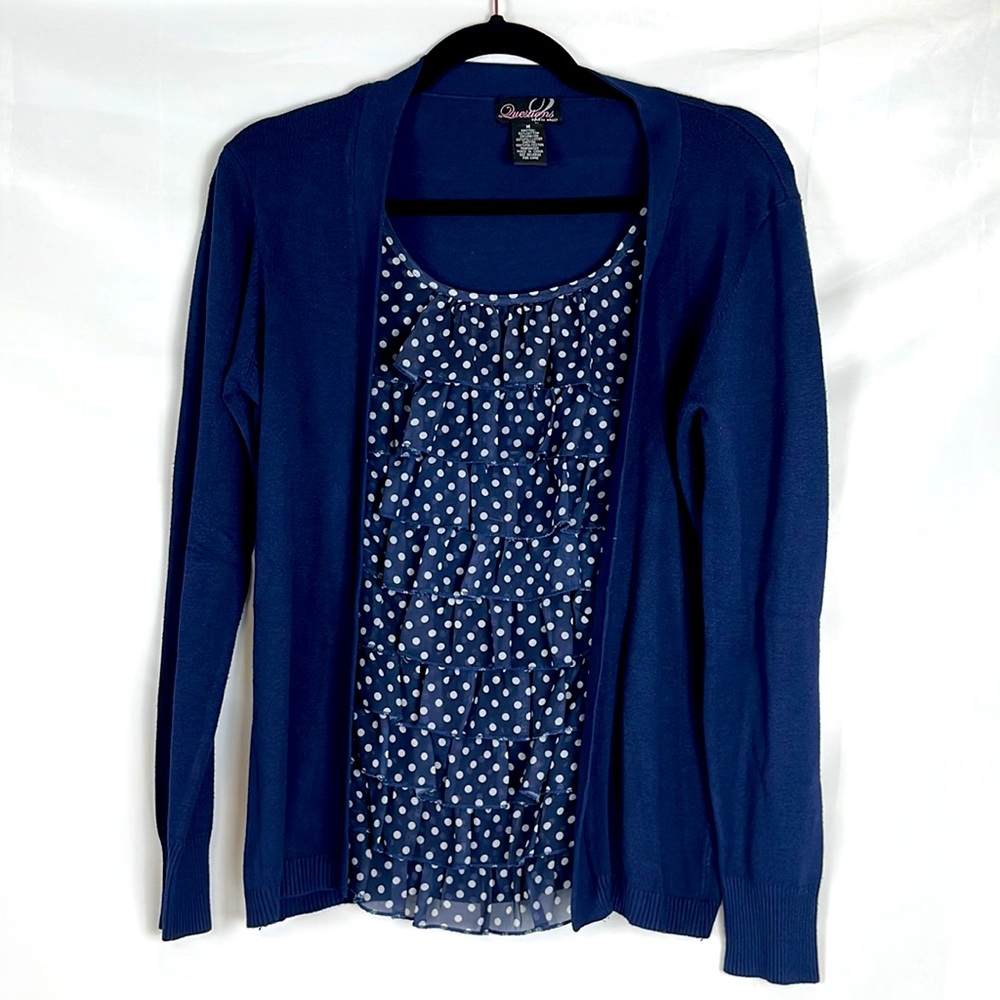 Women's Blue Long Sleeve Blouse Ruffle Front Size Medium